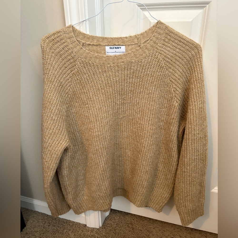 Old Navy Relaxed Fit Crewneck Cozy Normcore Layering Tan Sweater - Picture 2 of 4